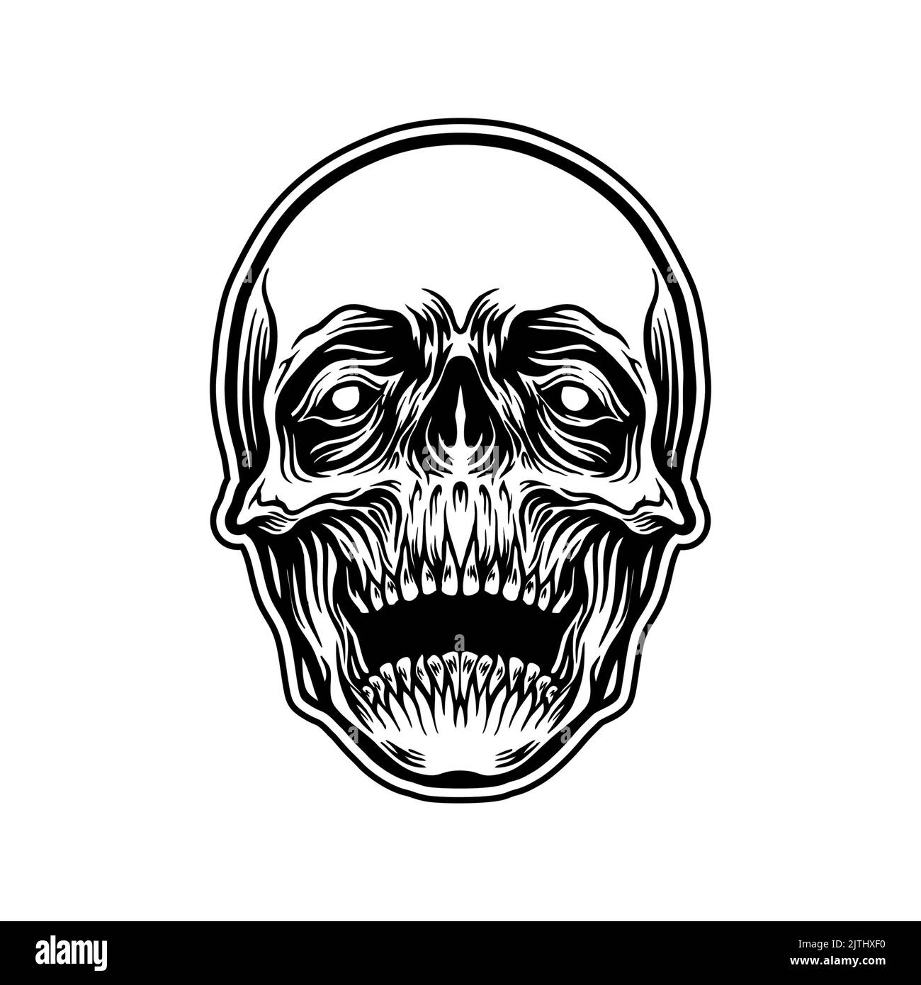 Detaillierte Totenkopf Illustrationen Vektor Illustrationen für Ihre Arbeit Logo, Maskottchen Merchandise T-Shirt, Aufkleber und Label Designs, Poster, Gruß ca. Stockfoto