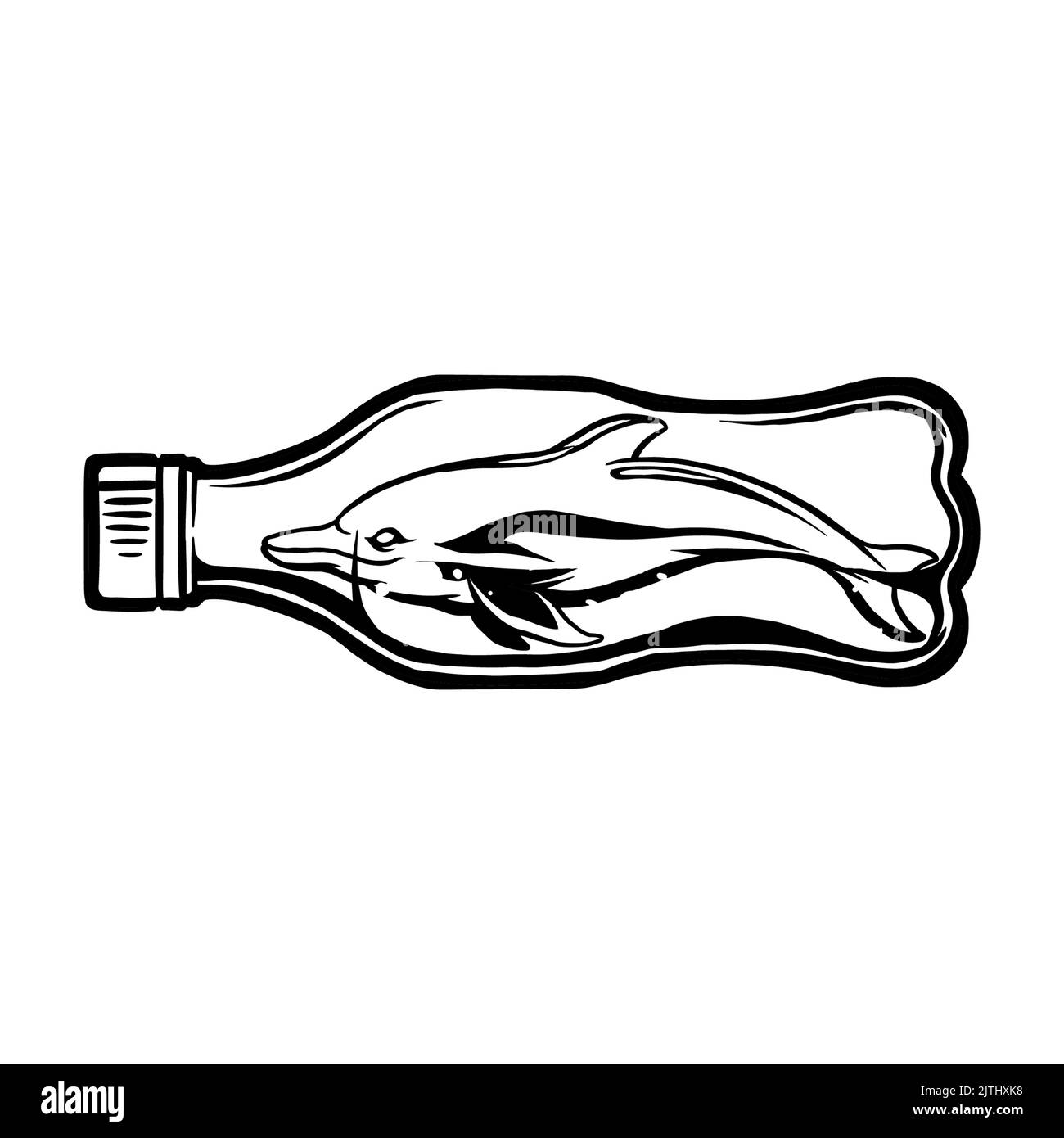 Delphin in Plastikflasche Silhouette Vektor Illustrationen für Ihre Arbeit Logo, Maskottchen Merchandise T-Shirt, Aufkleber und Label-Designs, Poster, Gruß Stockfoto