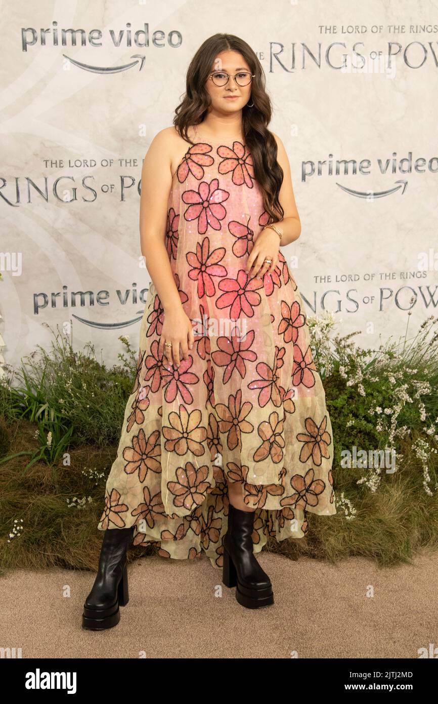 Megan Richards nimmt am 30. August 2022 in London, England, an der Weltpremiere von „der Herr der Ringe: Die Ringe der Macht“ auf dem Leicester Square Teil. Foto von Gary Mitchell/Alamy Live News Stockfoto