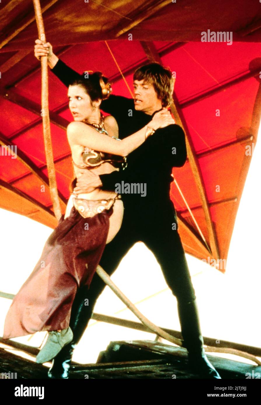 Star Wars, aka Krieg der Sterne, USA 1977, Regie: George Lucas, Darsteller: Carrie Fisher als Prinzessin Leia und Mark Hamiill als Luke Skywalker Stockfoto