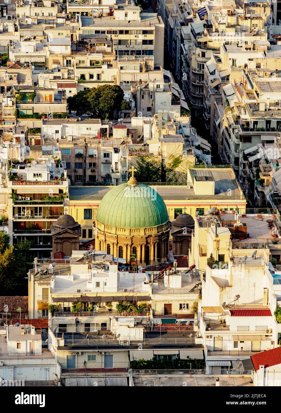 Heilige Kirche von Heiligem Dionysius der Areopagite, erhöhte Ansicht, Athen, Attica, Griechenland Stockfoto