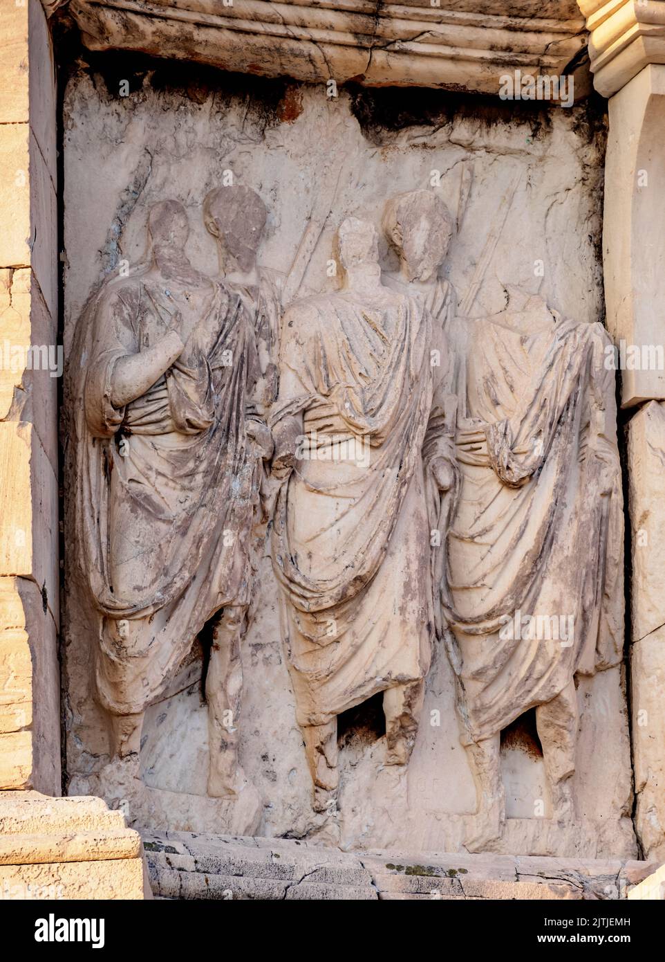 Philopappos Monument bei Sonnenaufgang, Detailansicht, Philopappos Hill, Athen, Attica, Griechenland Stockfoto