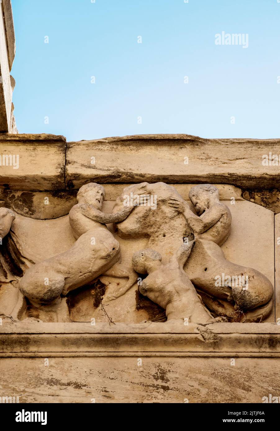 Tempel des Hephaestus, Detailansicht, Antike Agora, Athen, Attika, Griechenland Stockfoto