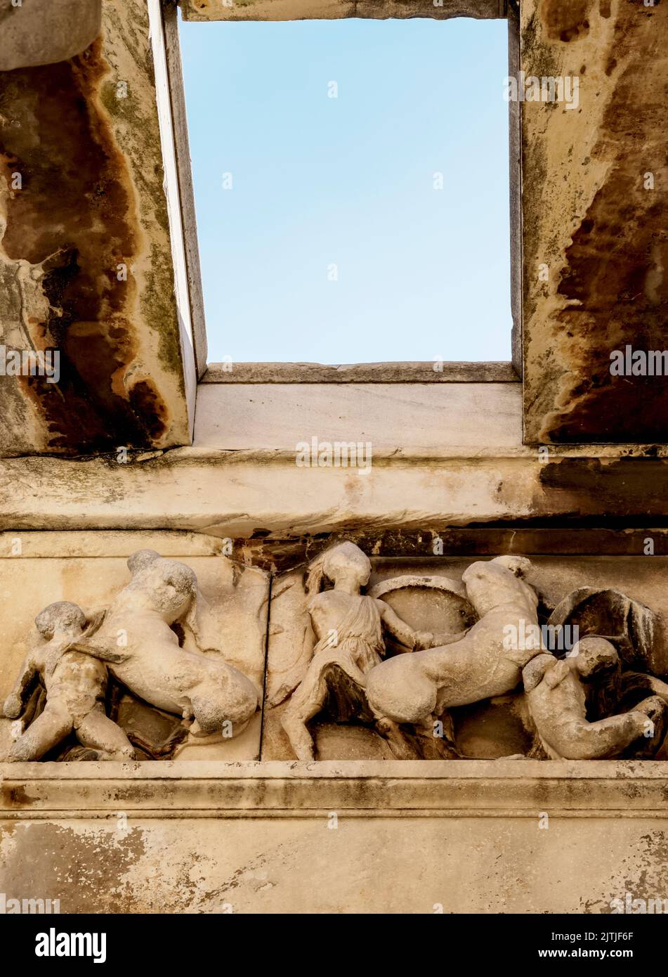 Tempel des Hephaestus, Detailansicht, Antike Agora, Athen, Attika, Griechenland Stockfoto
