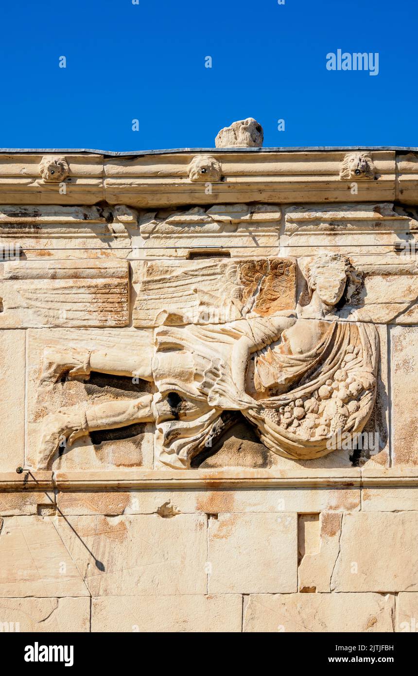 Turm der Winde oder Horologion von Andronikos Kyrrhesten, Detailansicht, Forum Romanum, Athen, Attika, Griechenland Stockfoto
