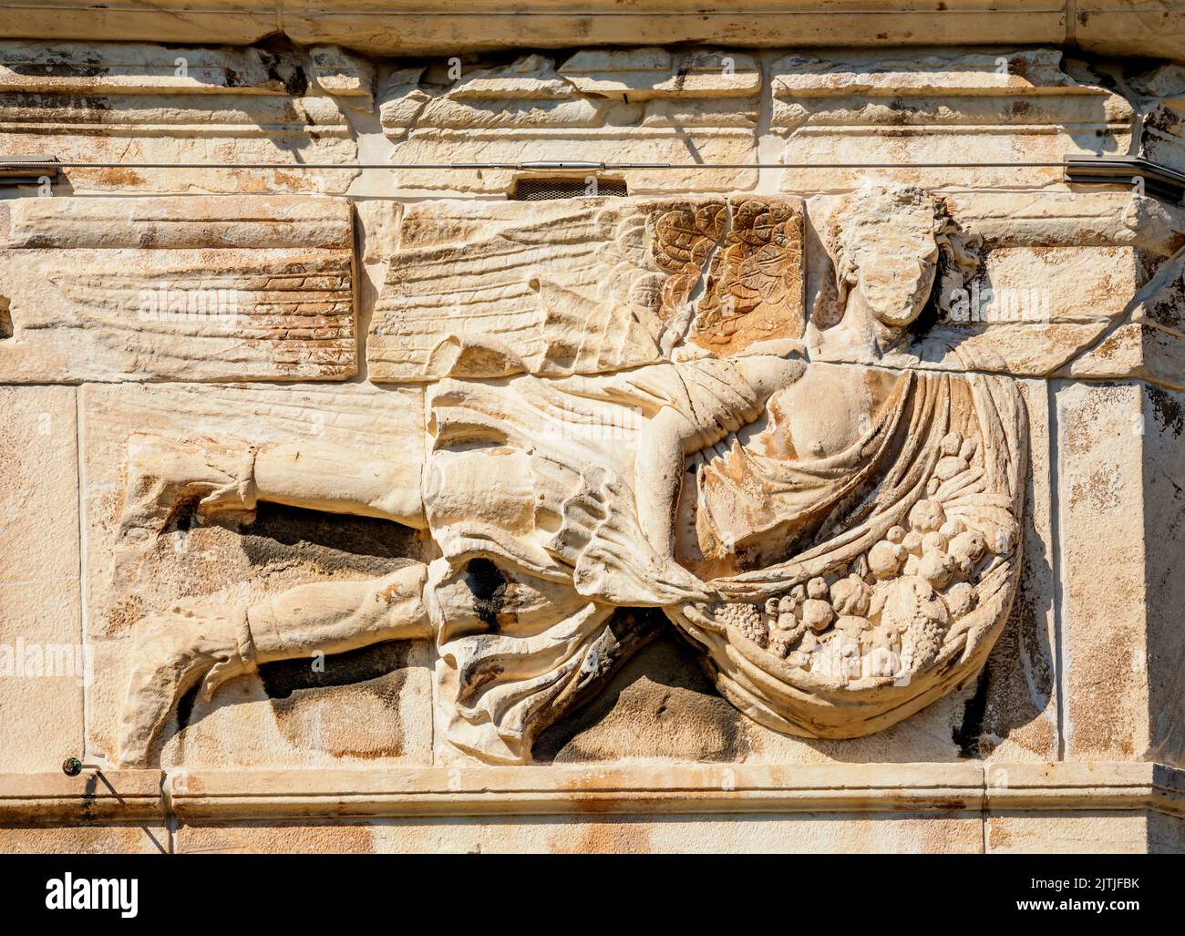 Turm der Winde oder Horologion von Andronikos Kyrrhesten, Detailansicht, Forum Romanum, Athen, Attika, Griechenland Stockfoto