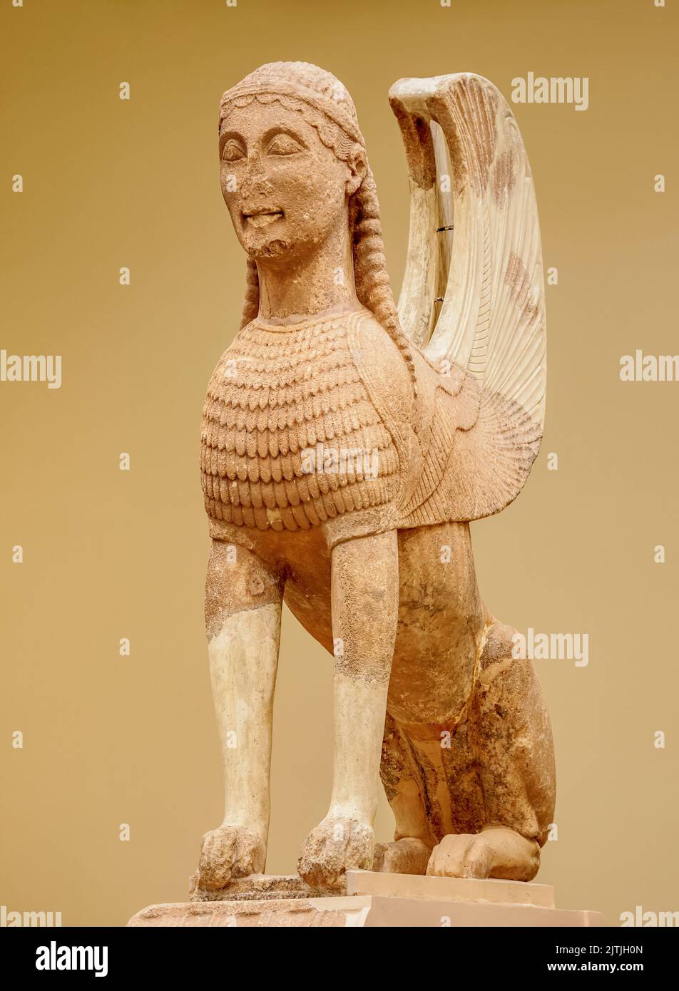 Sphinx von Naxos, Delphi Archäologisches Museum, Innenraum, Delphi, Phocis, Griechenland Stockfoto