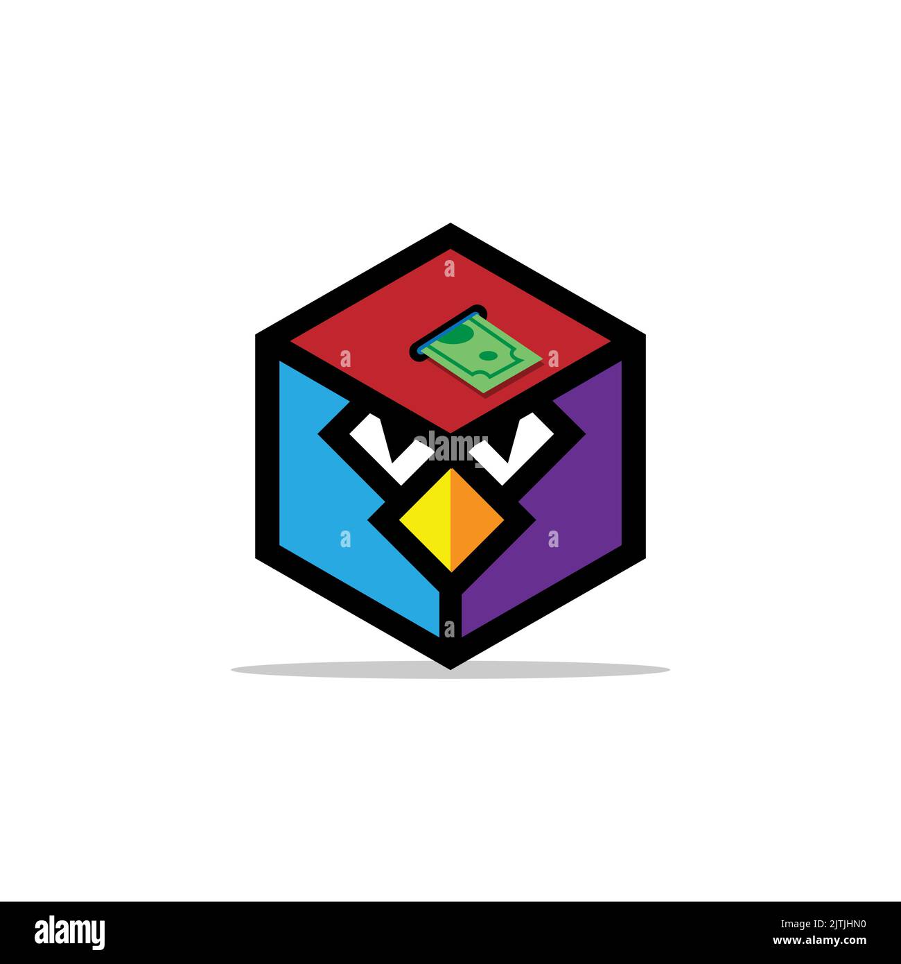 Cooles Logo Design Hexagon Konzept mit kombiniertem Adlergesicht und Geldbox. Dieses Logo eignet sich für Unternehmen wie Versicherungen, Spielwarenladen, Geld sparen Stock Vektor