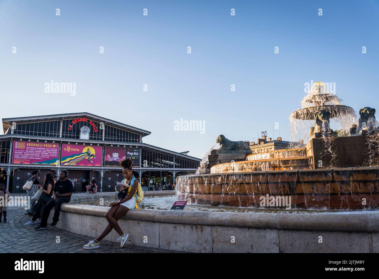 Wasserbrunnen im Parc de la Villette, Paris, Frankreich Stockfoto