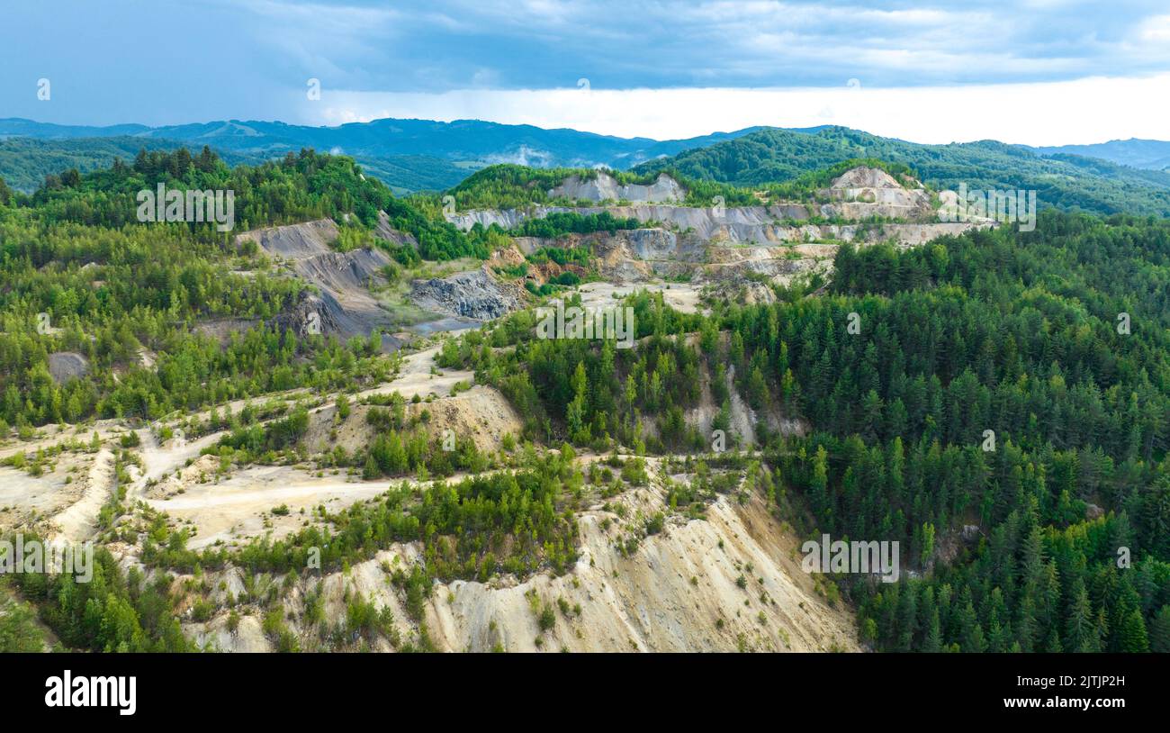 Blick auf den Goldsteinbruch von Rosia Montana, Alba, Rumänien Stockfoto