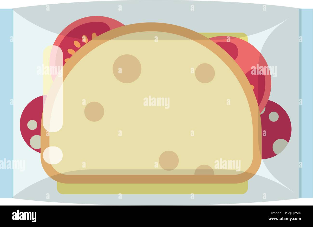 Plastiktüte mit Sandwich. Cartoon-Ikone für das Lunchpaket Stock Vektor