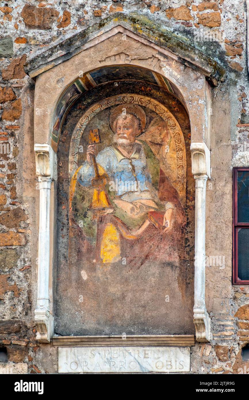 Aedicula mit dem Heiligen Petrus an der Porta San Paolo, Rom Italien Stockfoto