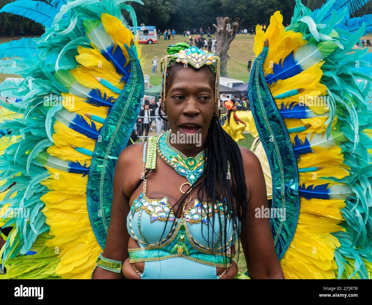 2022. August 29 - Großbritannien - Yorkshire - Leeds Westindischer Karneval - Vorbereitung auf die Parade im Potternewton Park Stockfoto