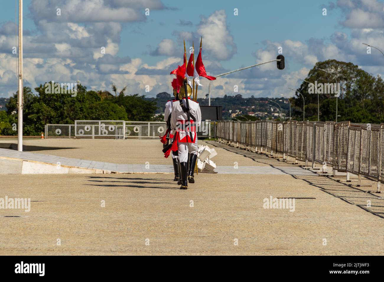 Brasília, Bundesdistrikt, Brasilien – 25. Dezember 2022: Moment des Rituals des Austausches von Soldaten der Präsidentengarde in Palácio do Planalto. Stockfoto