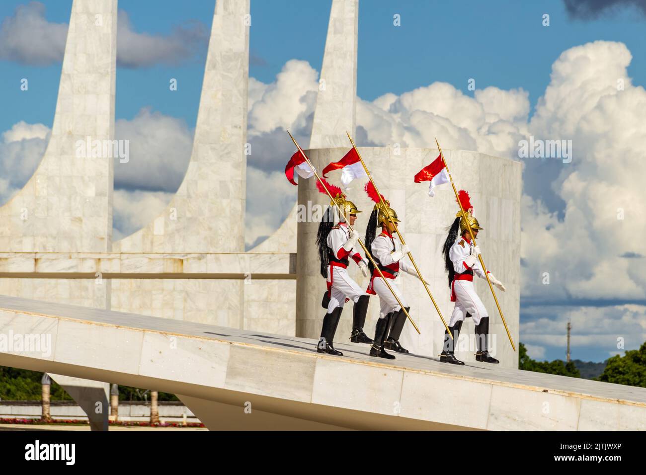 Brasília, Bundesdistrikt, Brasilien – 25. Dezember 2022: Moment des Rituals des Austausches von Soldaten der Präsidentengarde in Palácio do Planalto. Stockfoto