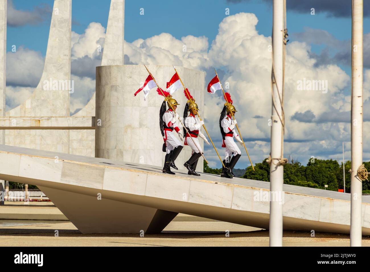 Brasília, Bundesdistrikt, Brasilien – 25. Dezember 2022: Moment des Rituals des Austausches von Soldaten der Präsidentengarde in Palácio do Planalto. Stockfoto