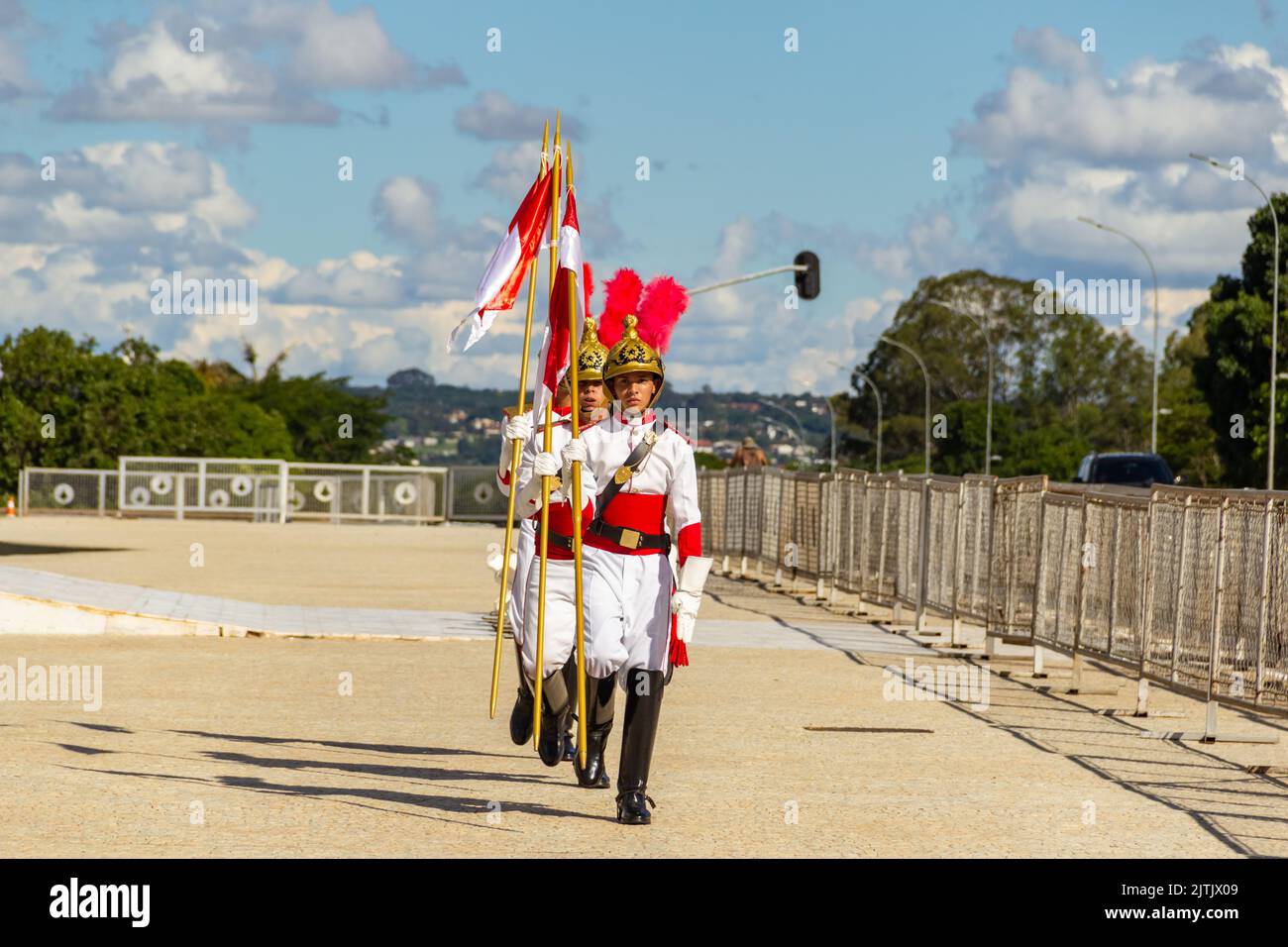 Brasília, Bundesdistrikt, Brasilien – 25. Dezember 2022: Moment des Rituals des Austausches von Soldaten der Präsidentengarde in Palácio do Planalto. Stockfoto