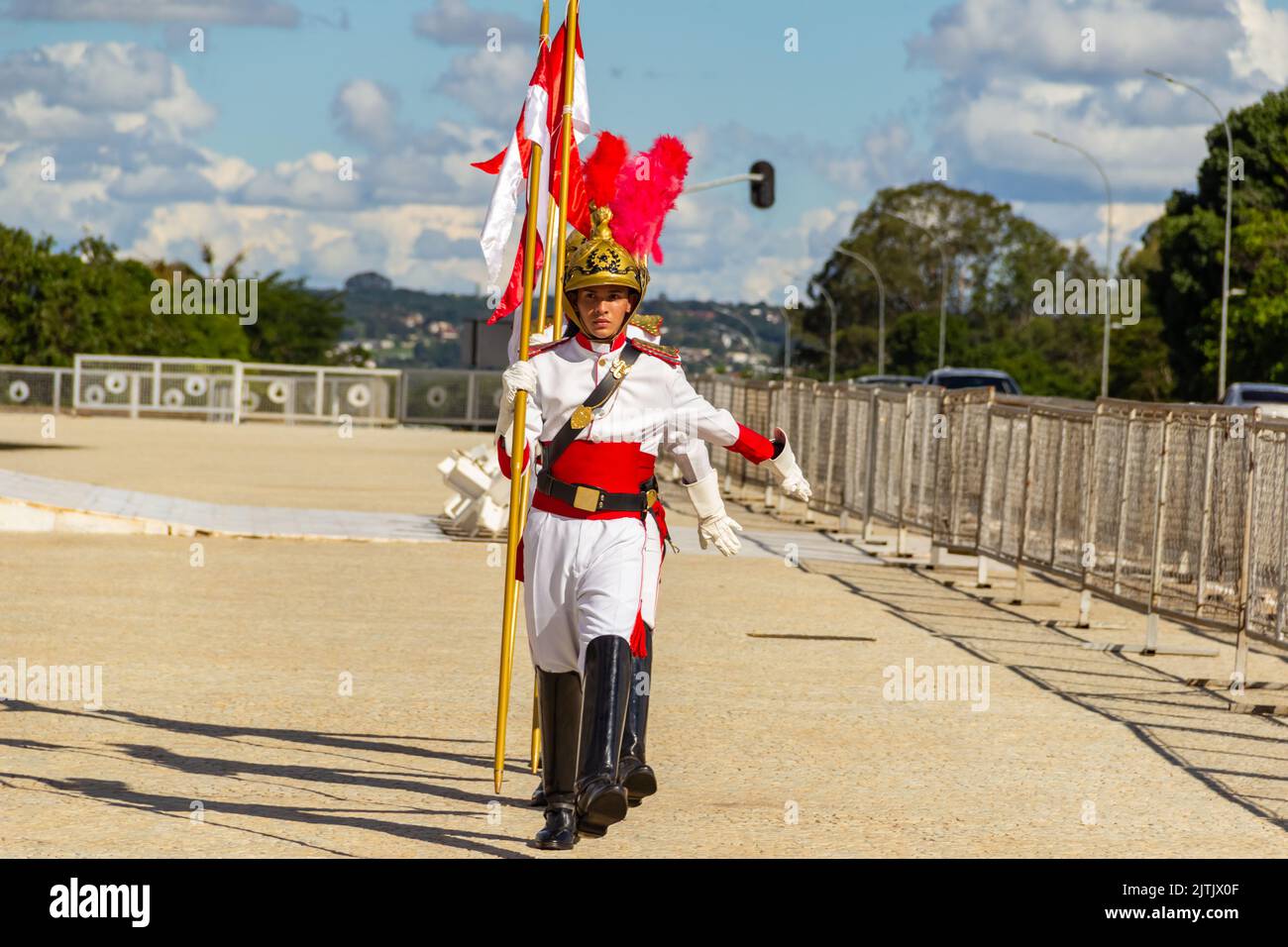 Brasília, Bundesdistrikt, Brasilien – 25. Dezember 2022: Moment des Rituals des Austausches von Soldaten der Präsidentengarde in Palácio do Planalto. Stockfoto