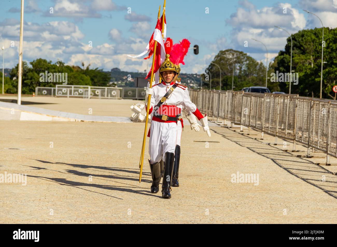 Brasília, Bundesdistrikt, Brasilien – 25. Dezember 2022: Moment des Rituals des Austausches von Soldaten der Präsidentengarde in Palácio do Planalto. Stockfoto