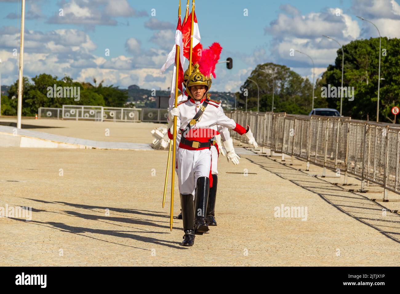 Brasília, Bundesdistrikt, Brasilien – 25. Dezember 2022: Moment des Rituals des Austausches von Soldaten der Präsidentengarde in Palácio do Planalto. Stockfoto