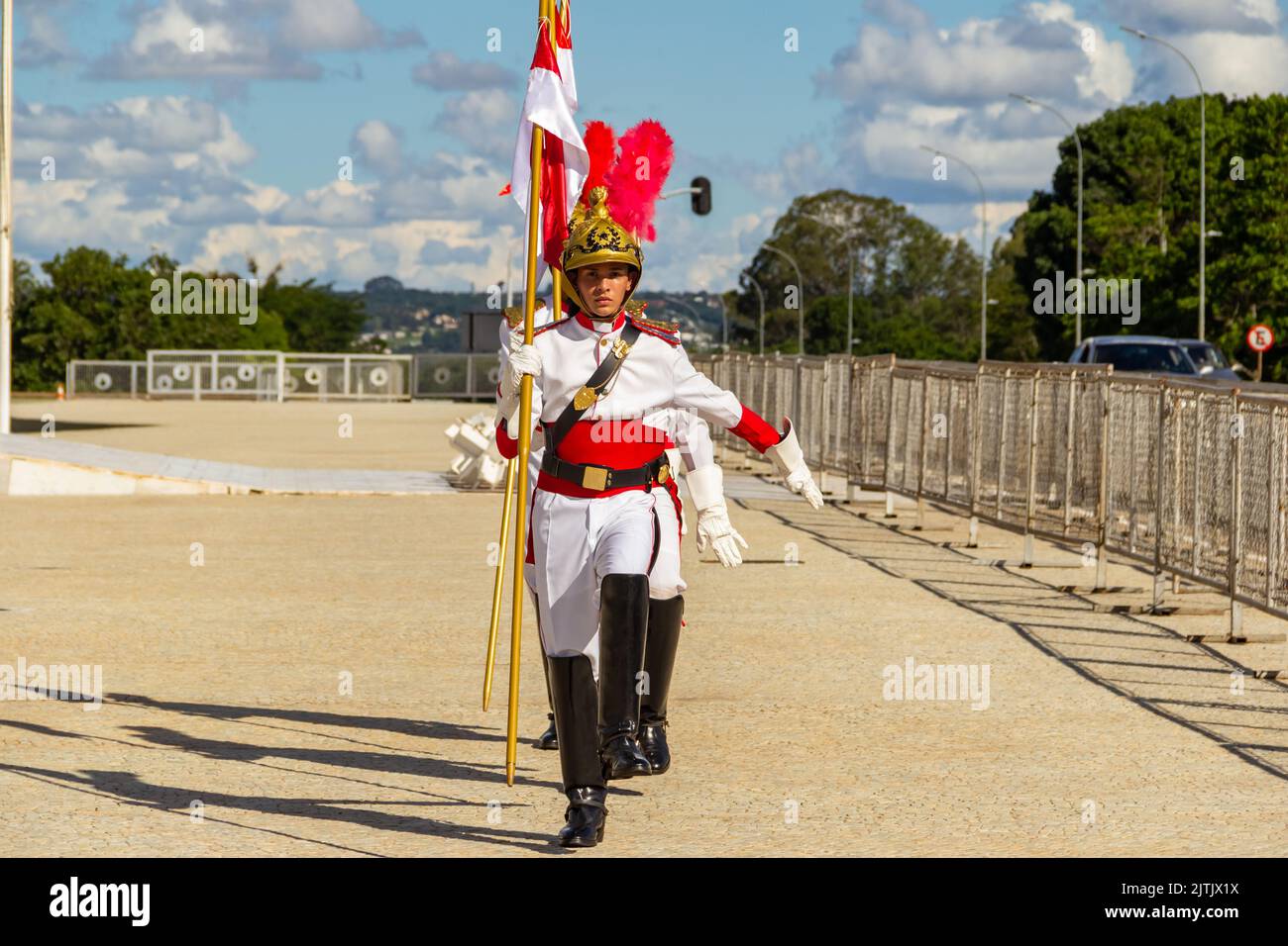 Brasília, Bundesdistrikt, Brasilien – 25. Dezember 2022: Moment des Rituals des Austausches von Soldaten der Präsidentengarde in Palácio do Planalto. Stockfoto