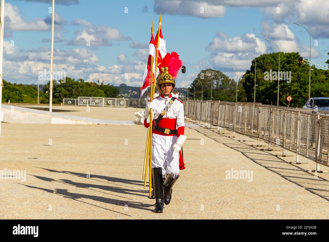 Brasília, Bundesdistrikt, Brasilien – 25. Dezember 2022: Moment des Rituals des Austausches von Soldaten der Präsidentengarde in Palácio do Planalto. Stockfoto