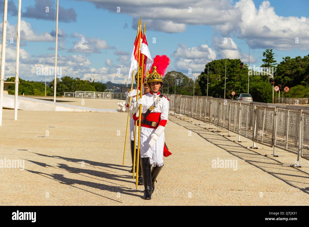 Brasília, Bundesdistrikt, Brasilien – 25. Dezember 2022: Moment des Rituals des Austausches von Soldaten der Präsidentengarde in Palácio do Planalto. Stockfoto