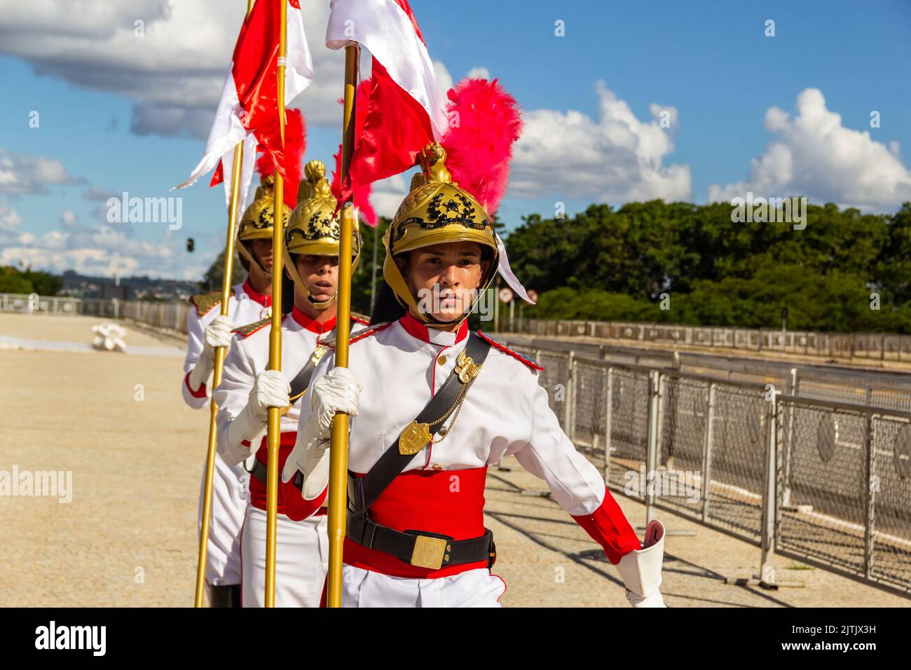 Brasília, Bundesdistrikt, Brasilien – 25. Dezember 2022: Moment des Rituals des Austausches von Soldaten der Präsidentengarde in Palácio do Planalto. Stockfoto