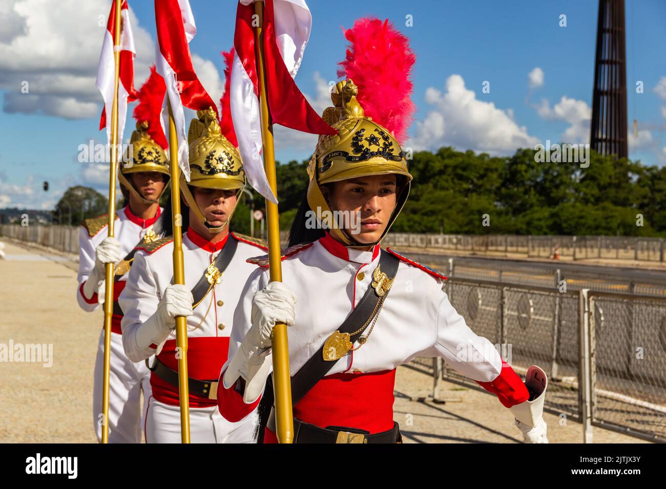 Brasília, Bundesdistrikt, Brasilien – 25. Dezember 2022: Moment des Rituals des Austausches von Soldaten der Präsidentengarde in Palácio do Planalto. Stockfoto