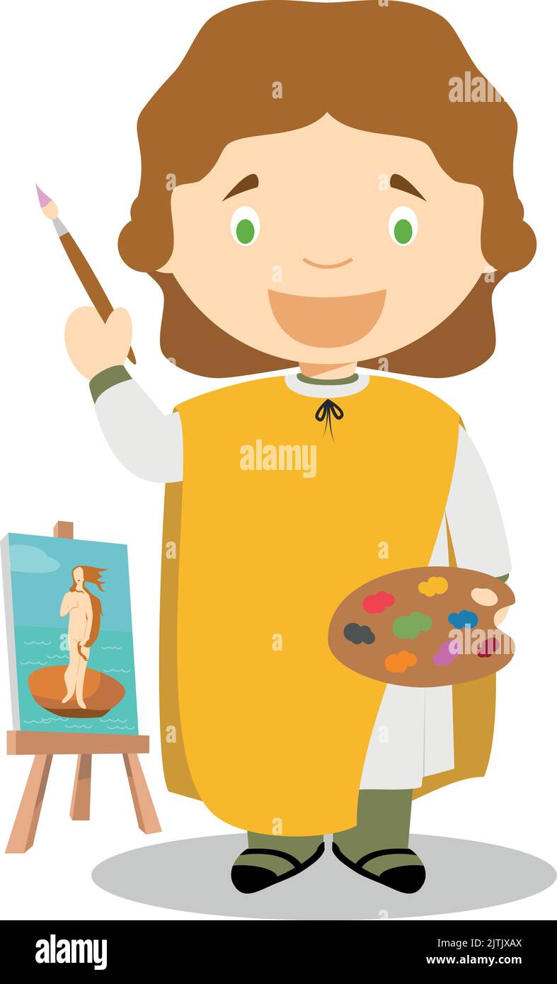 Sandro Botticelli Zeichentrickfigur. Vektorgrafik. Sammlung „Geschichte Für Kinder“. Stock Vektor