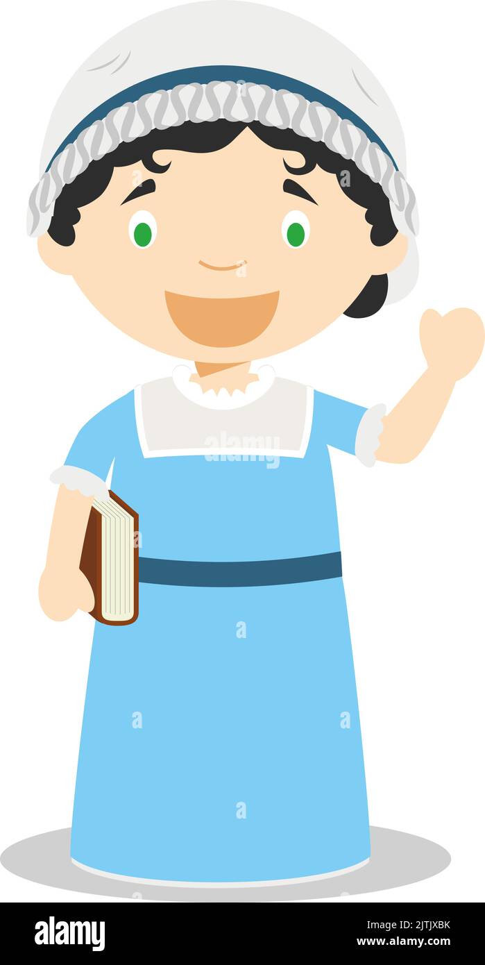 Jane Austen Zeichentrickfigur. Vektorgrafik. Sammlung „Geschichte Für Kinder“. Stock Vektor