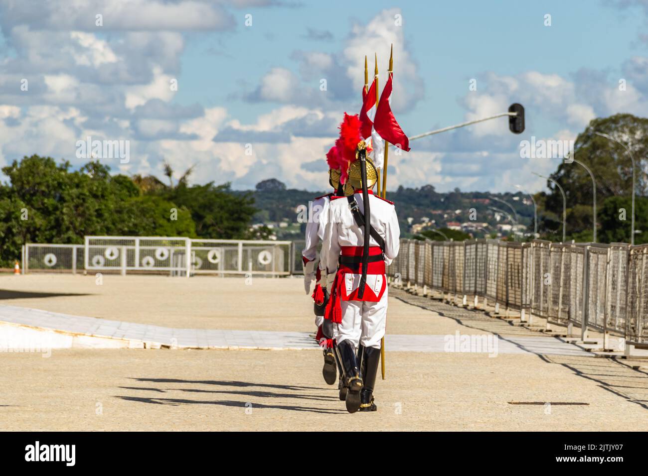 Brasília, Bundesdistrikt, Brasilien – 25. Dezember 2022: Moment des Rituals des Austausches von Soldaten der Präsidentengarde in Palácio do Planalto. Stockfoto