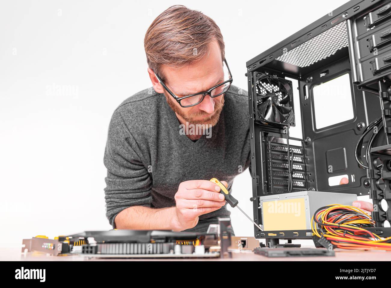 Reparatur, Montage und Wiederherstellung von PCs. Stockfoto