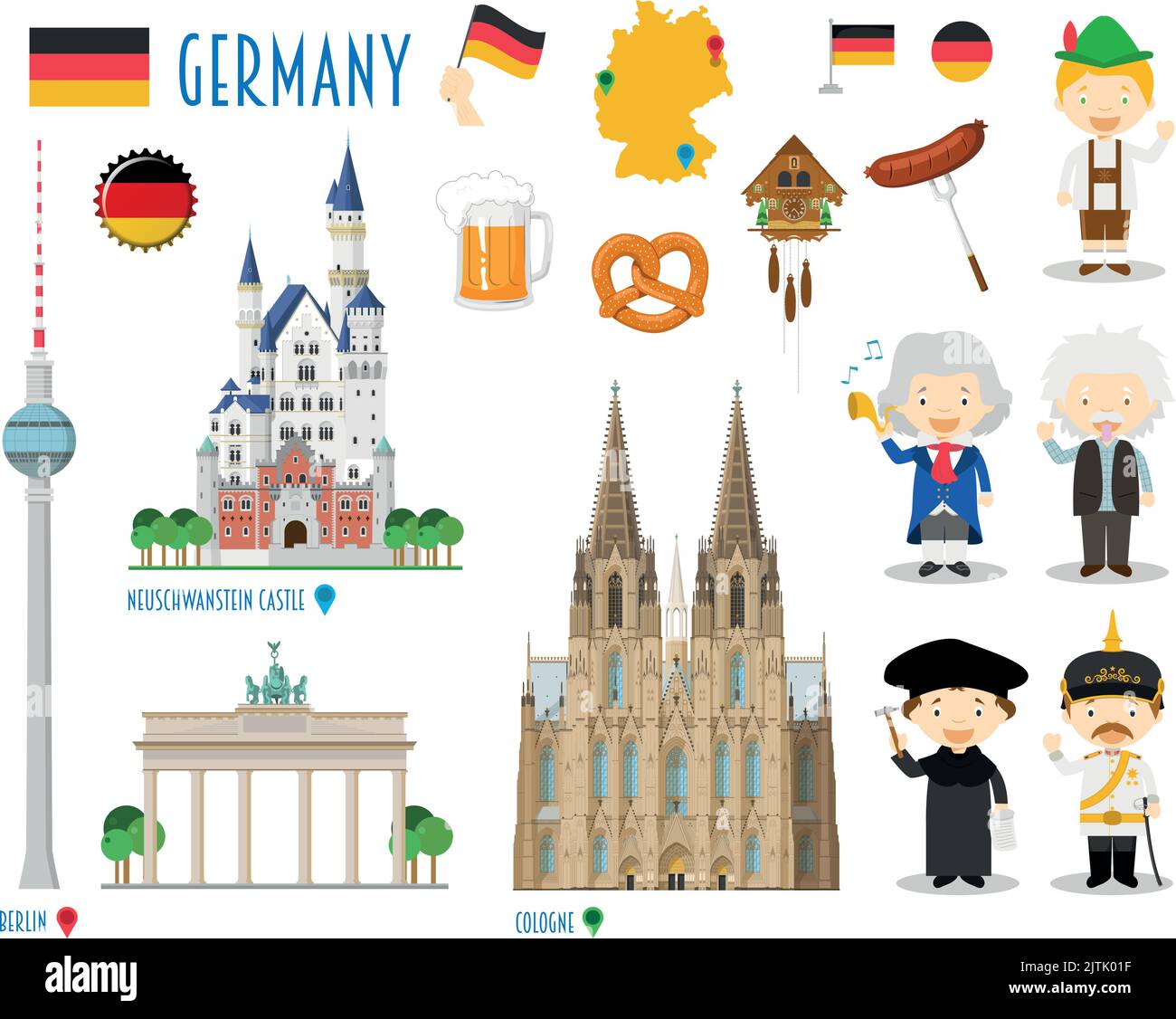 Deutschland Flat Icon Set Reise- und Tourismuskonzept. Vektorgrafik Stock Vektor