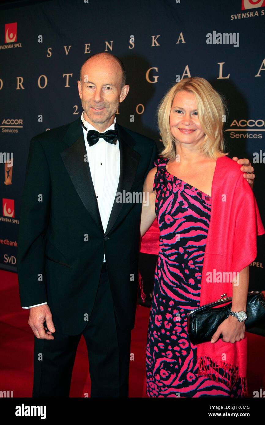 INGEMAR STENMARK Schwedische Alpinskifahrerin und Olympiasiegerin mit Frau Tarja Olli bei der jährlichen schwedischen Sportgala Stockfoto