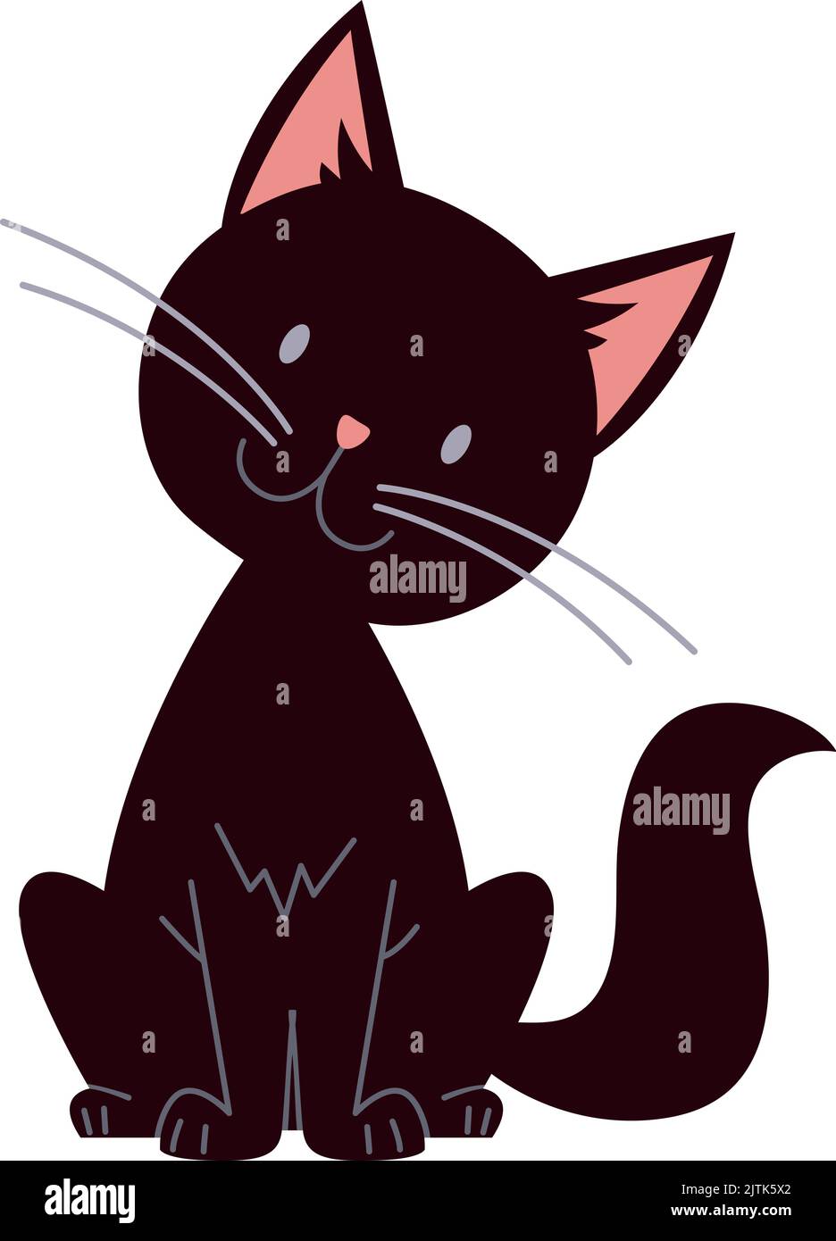 Neugierige schwarze Katze. Lustige sitzende Haustier Charakter Stock Vektor