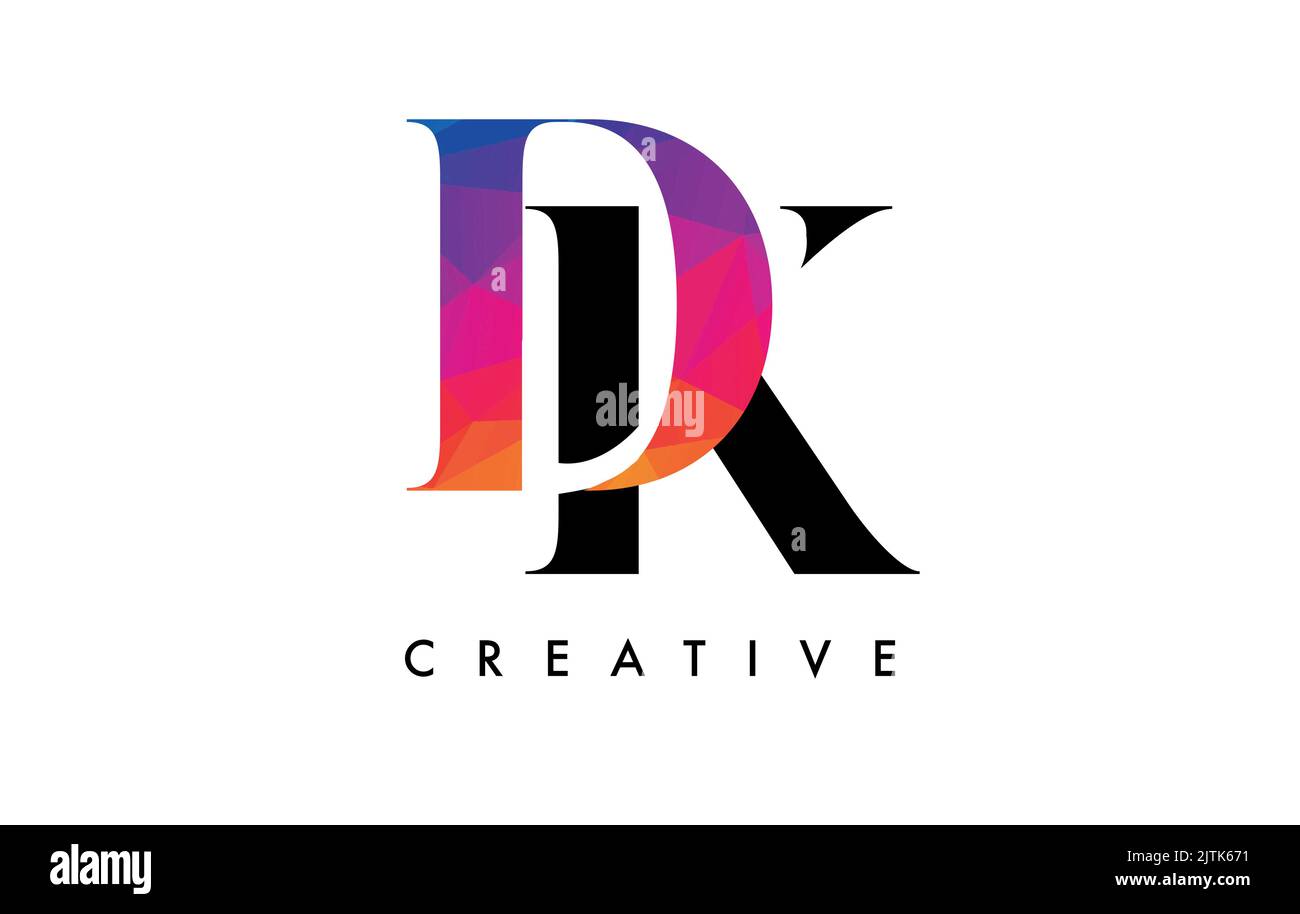 DK Letter Design mit kreativem Schnitt und farbenfroher Regenbogenstruktur. KD Letter Icon Vektor-Logo mit Serif-Schriftart und minimalistischem Stil. Stock Vektor