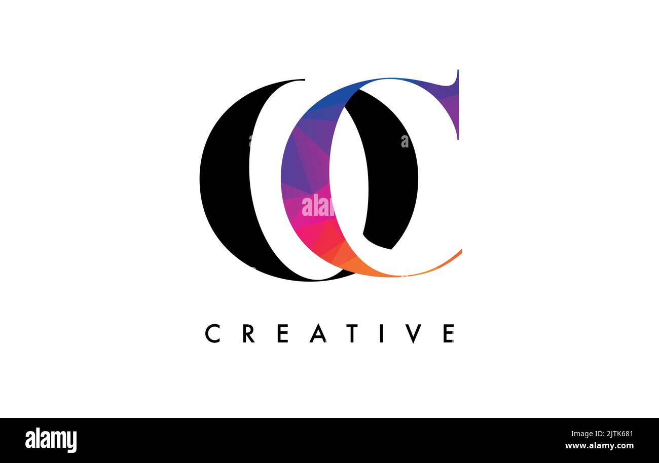 CO Briefdesign mit kreativem Schnitt und farbenfroher Regenbogenstruktur. OC Letter Icon Vektor-Logo mit Serif-Schrift und minimalistischem Stil. Stock Vektor
