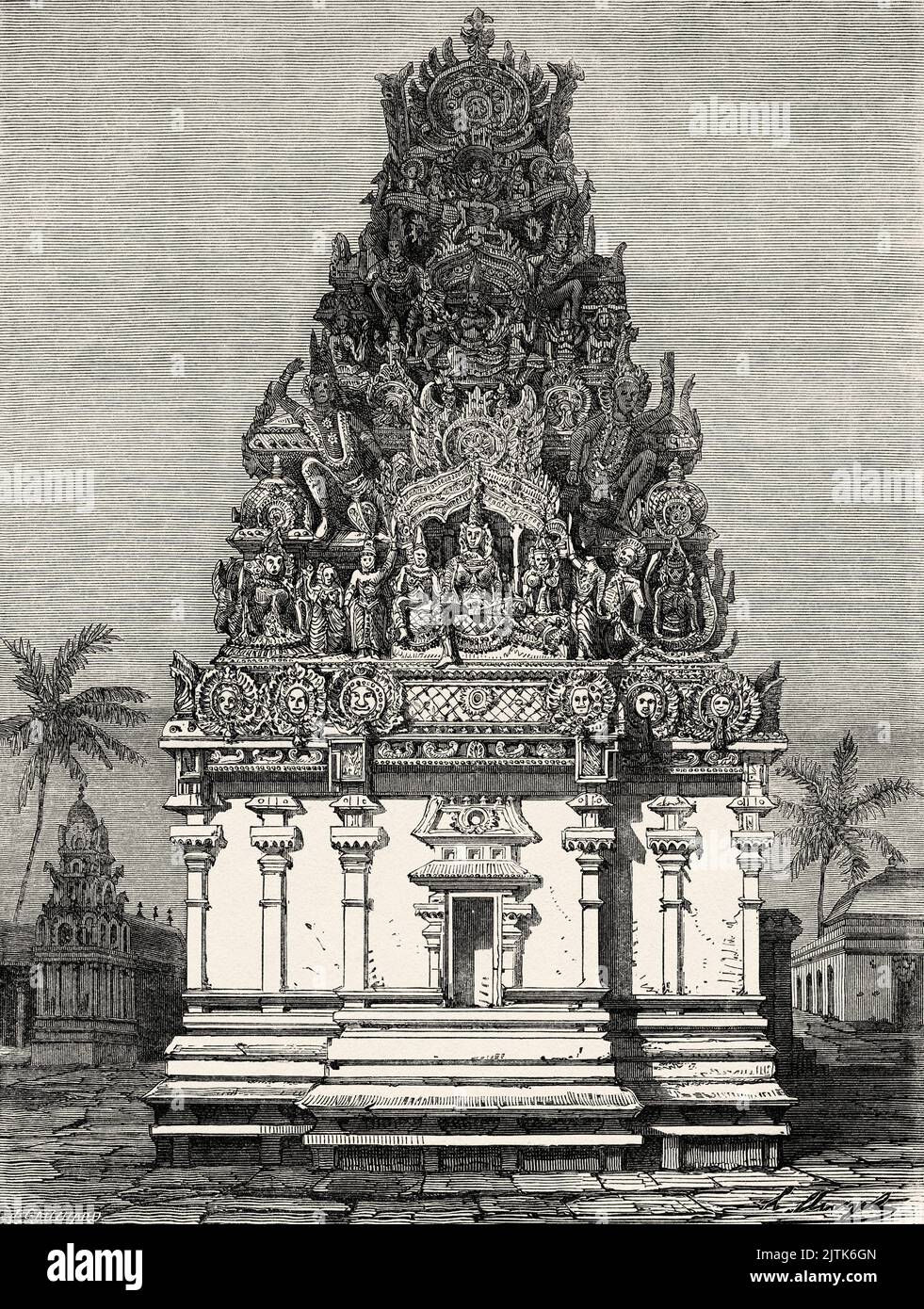 Blick auf Gombroon oder Veranden, Scillambaran Pagode. Pondicherry, Indien. Die Scillambaran-Pagode von Admiral Francois-Edmond 1838-1844 aus Le Tour du Monde 1867 Stockfoto