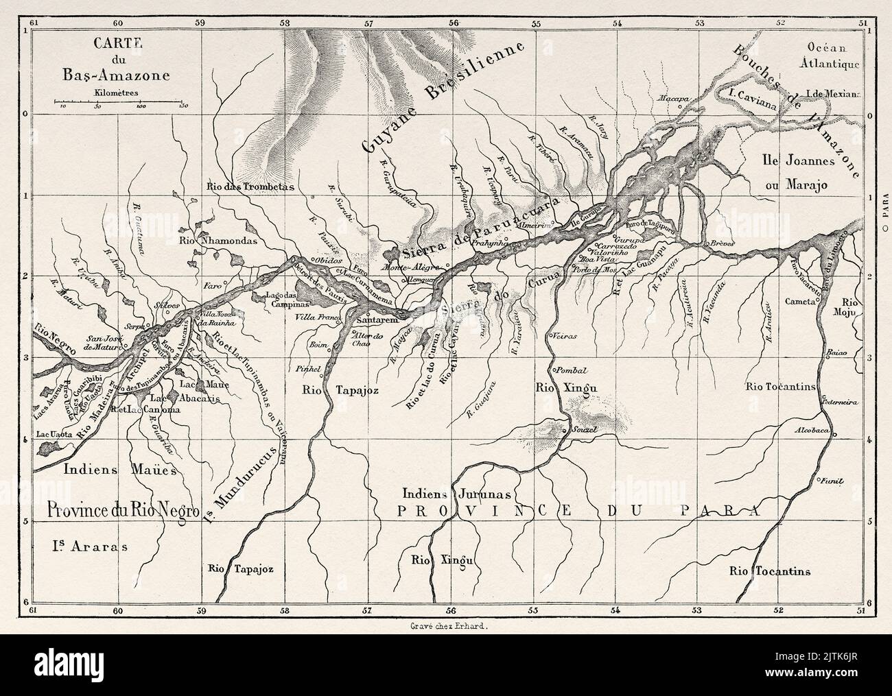 Karte des unteren Amazonasbeckens, Brasilien. Südamerika. Reise durch Südamerika, vom Pazifik zum Atlantik von Paul Marcoy 1848-1860 ab Le Tour du Monde 1867 Stockfoto