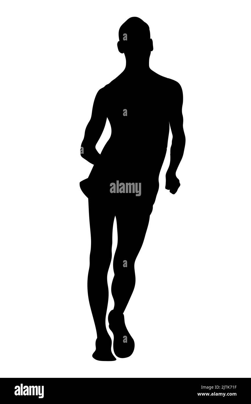 Männlicher Athlet racewalking schwarze Silhouette Stockfoto