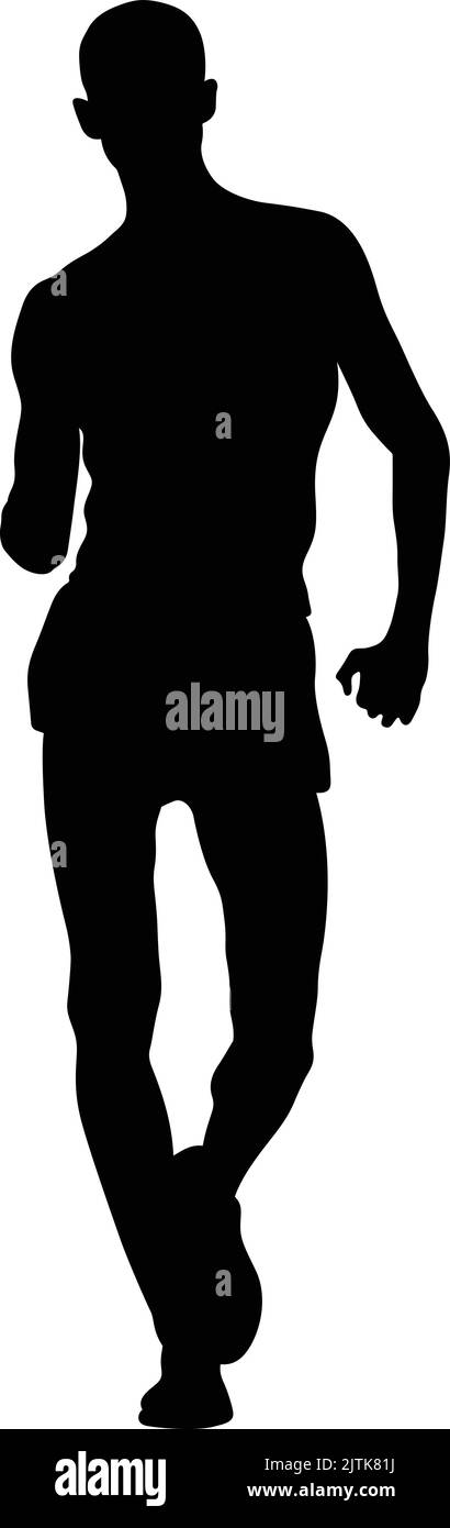 Männlicher Athlet Rennen gehen schwarze Silhouette Stock Vektor