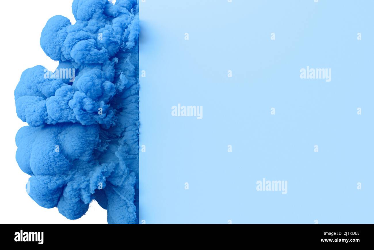 Abstrakter minimalistischer Hintergrund mit blauem Rauch. 3D Render. Copyspace Stockfoto