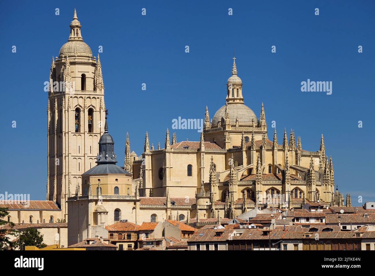Kathedrale von Segovia vom Mirador de la Piedad, Segovia, Spanien. Stockfoto