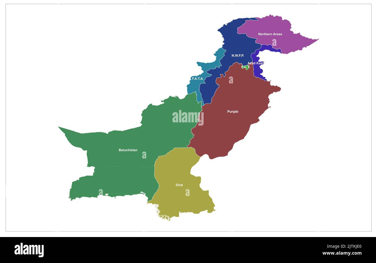 Pakistan Province Karte Vektorgrafik mit Namen , Pakistan Staatsnamen , Pakistan Provinznamen Stockfoto