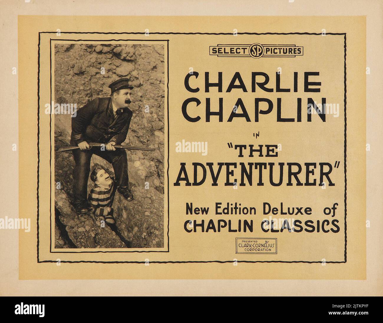 Charlie Chaplin - der Abenteurer (Select Picters, R-1920s). Titel Lobby Card - Stummfilm Stockfoto