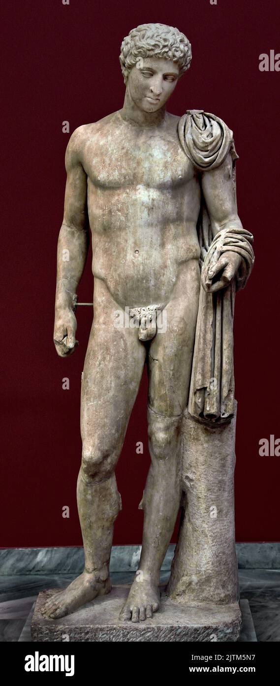 Marmorstatue des Hermes, gefunden in Aigion, Peloponnes Werk der Augustanzeit (27 v. Chr.-14 n. Chr.) Nationales Archäologisches Museum in Athen. Stockfoto