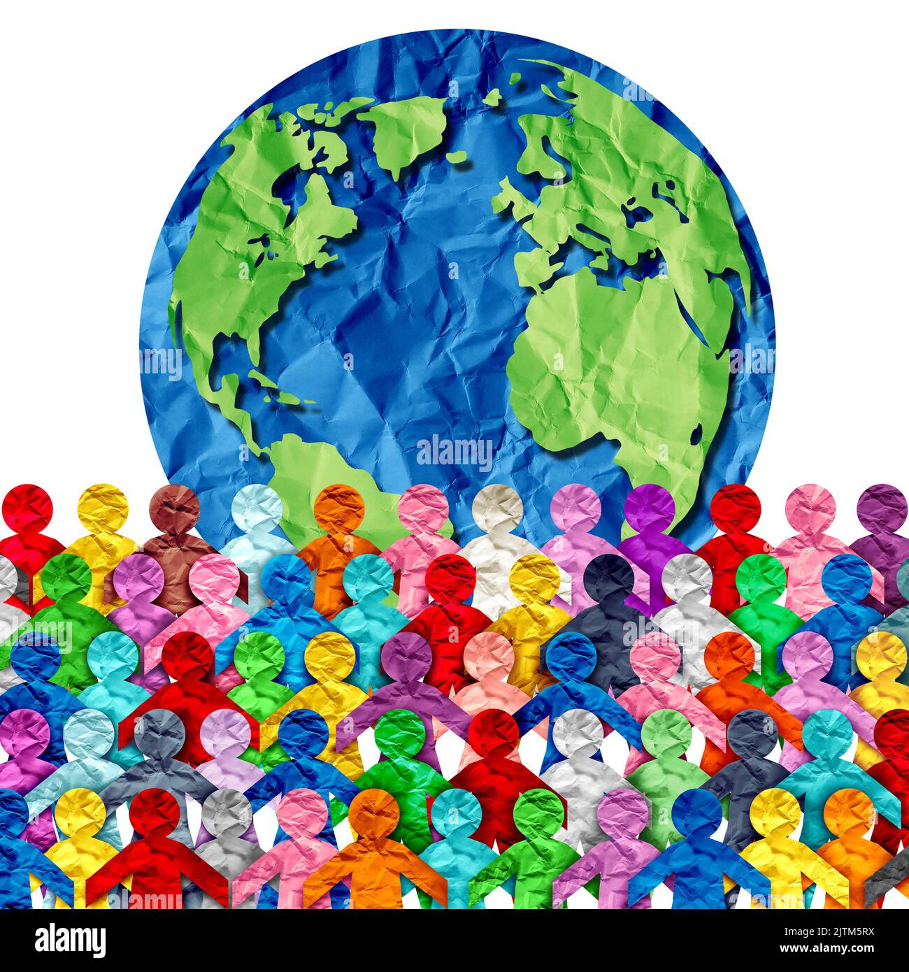 Welt Vielfalt der Mitarbeiter als unterschiedliche Kulturen und Multikulturalismus Gesellschaft und internationale Toleranz Feier der globalen Integration der Menschen. Stockfoto