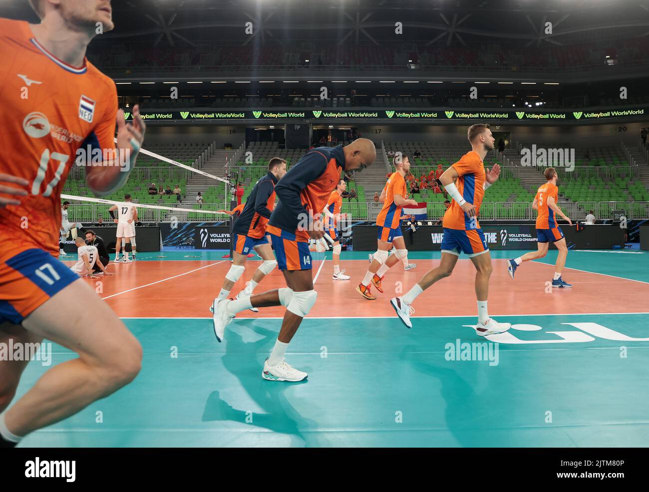 LJUBLJANA, SLOWENIEN - 31. AUGUST: Team der Niederlande während der Volleyball-Weltmeisterschaft der Männer in Ljubljana im Einsatz - Pool F - Vorbereitungsphase-Spiel zwischen den Niederlanden und dem Iran in der Arena Stozice am 31. August 2022 in Ljubljana, Slowenien (Foto: Borut Zivulovic/BSR Agency) Stockfoto