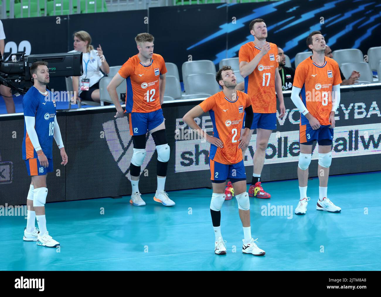 LJUBLJANA, SLOWENIEN - 31. AUGUST: Niederländische Spieler während der Volleyball-Weltmeisterschaft der Männer - Pool F - Vorbereitungsphase-Spiel zwischen den Niederlanden und dem Iran in der Arena Stozice am 31. August 2022 in Ljubljana, Slowenien (Foto: Borut Zivulovic/BSR Agency) Stockfoto